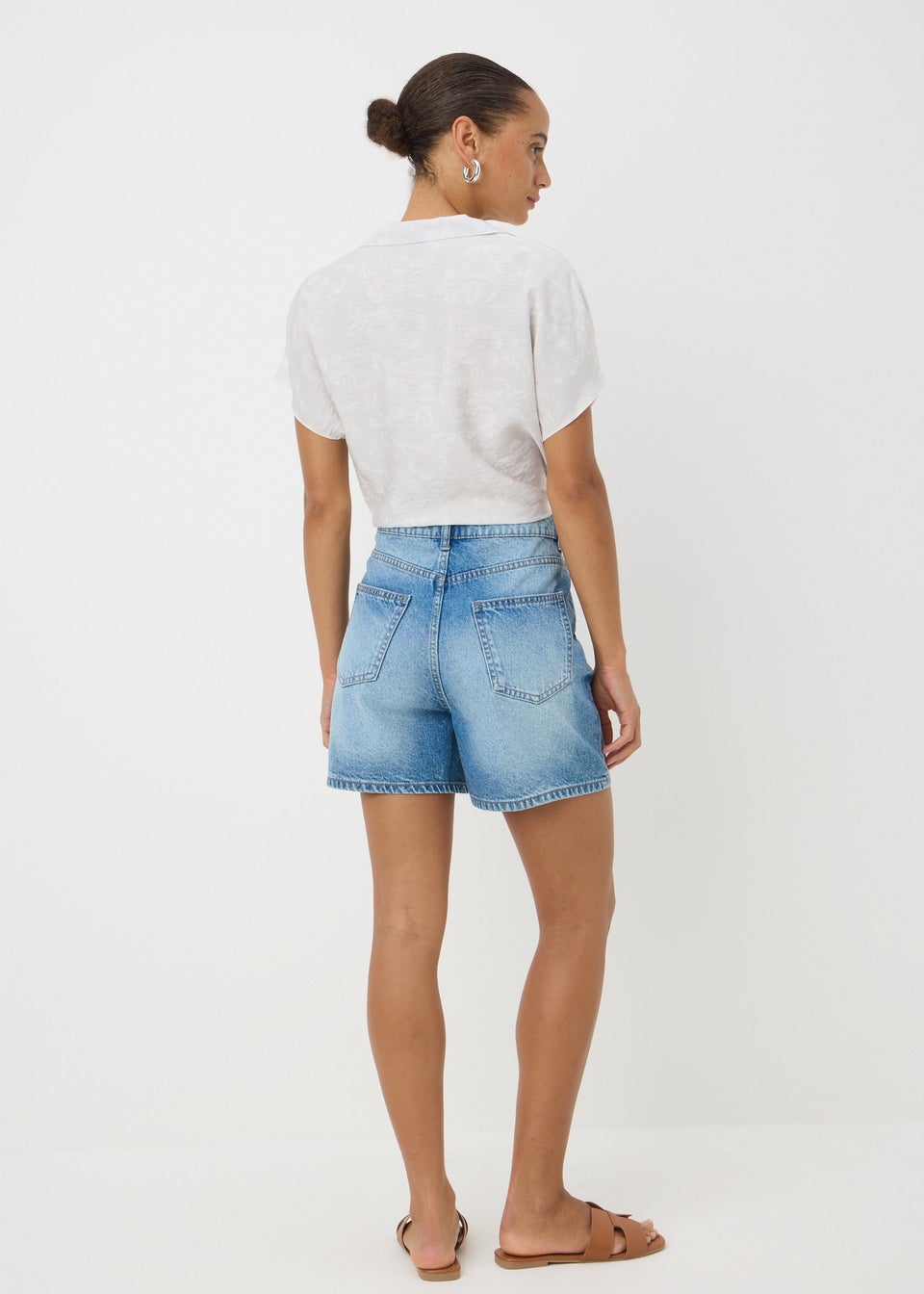 Blue Mid Wash High Waisted Denim Shorts