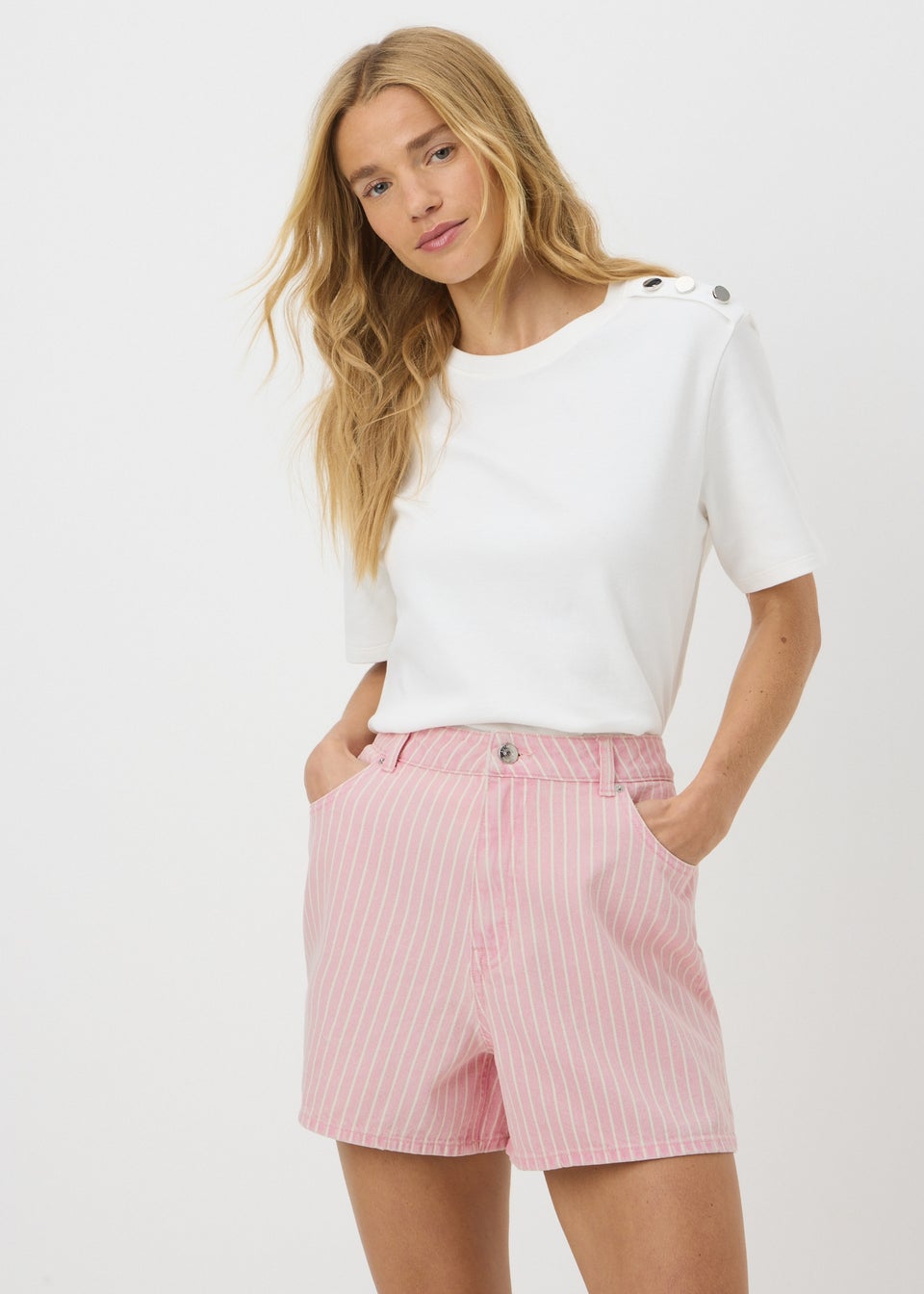 Pink Stripe High Waist Shorts