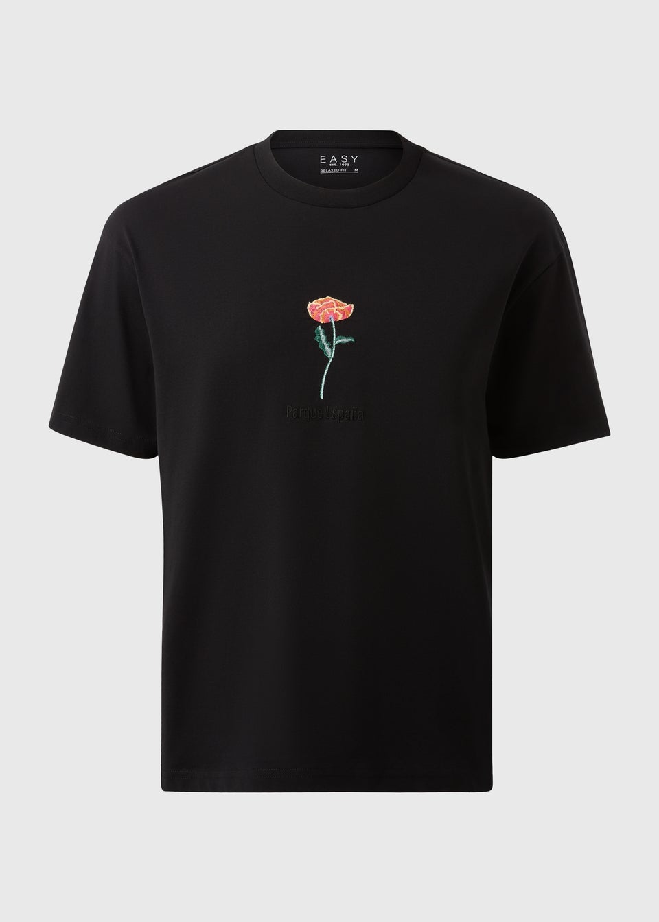 Black Flower Embroidered T-Shirt