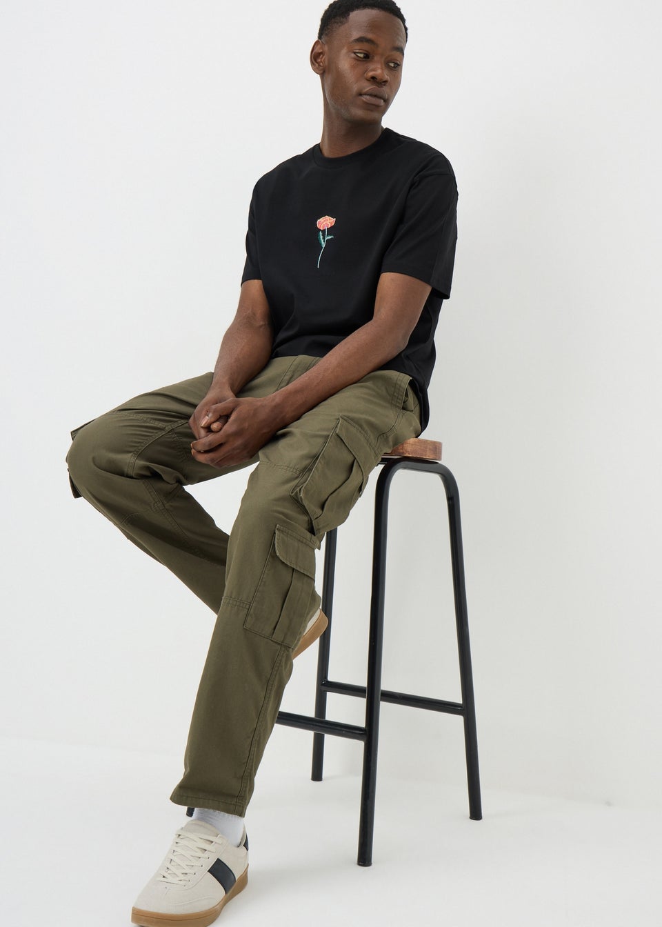Black Flower Embroidered T-Shirt