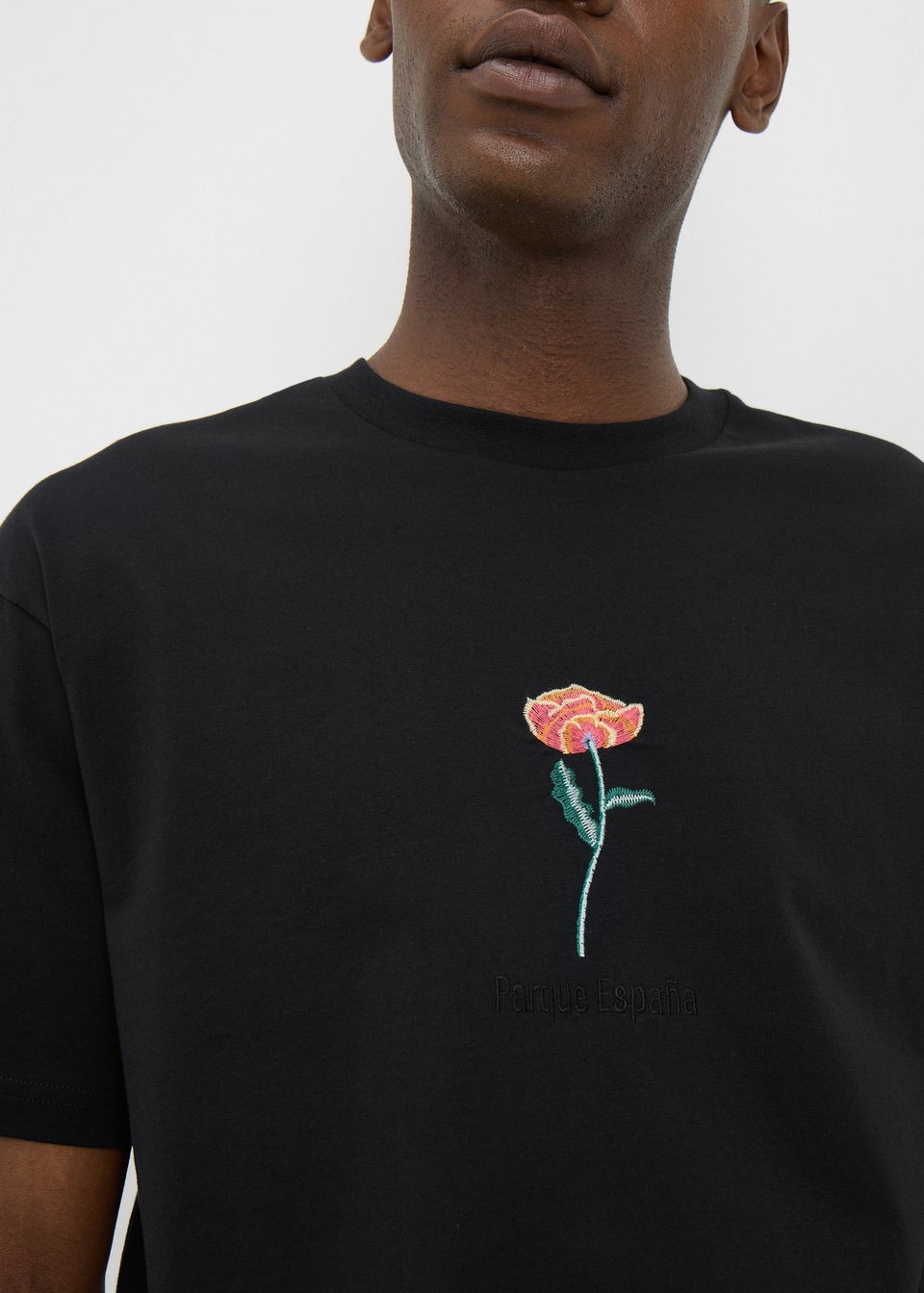 Black Flower Embroidered T-Shirt