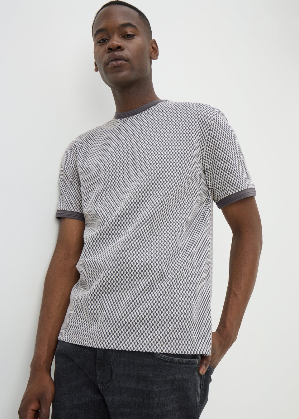 Charcoal Smart Jacquard Checker T-Shirt