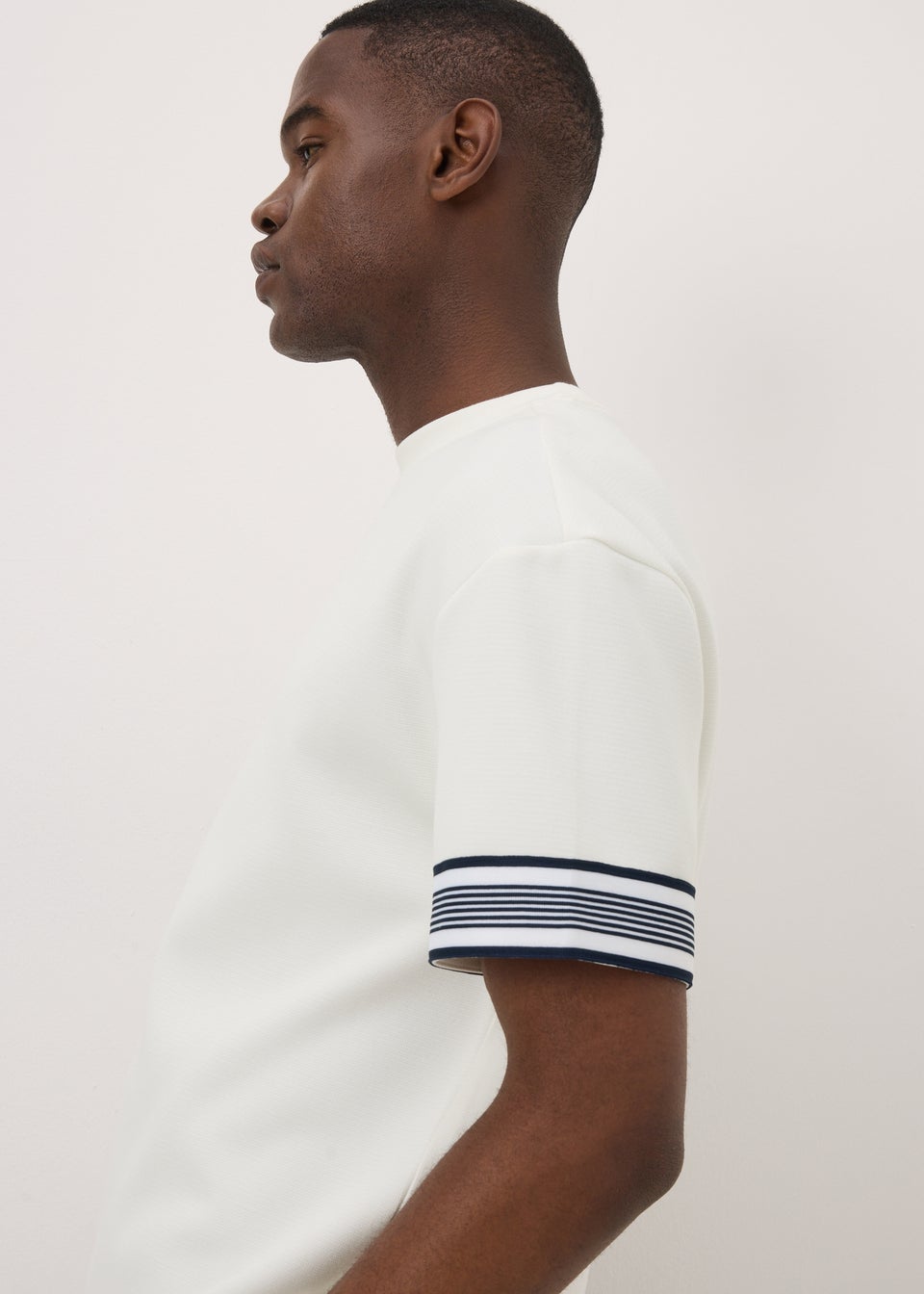 White Smart Stripe Arm Co Ord  T-Shirt