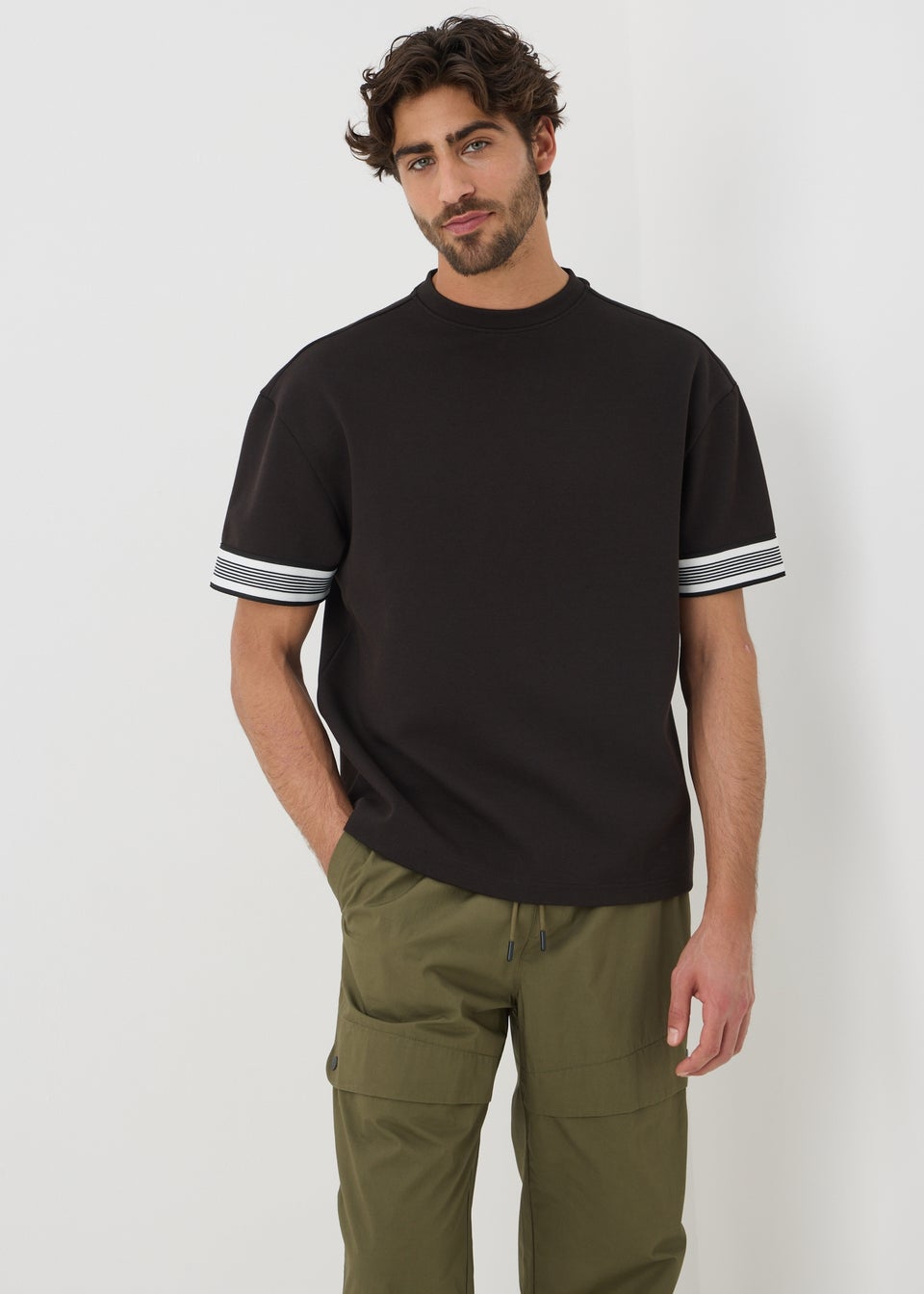 Black Smart Stripe Arm Co Ord  T-Shirt