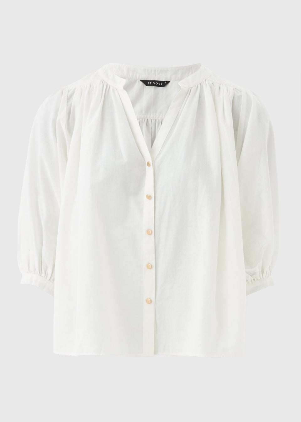 Et Vous White Cotton Blouson Sleeve Blouse