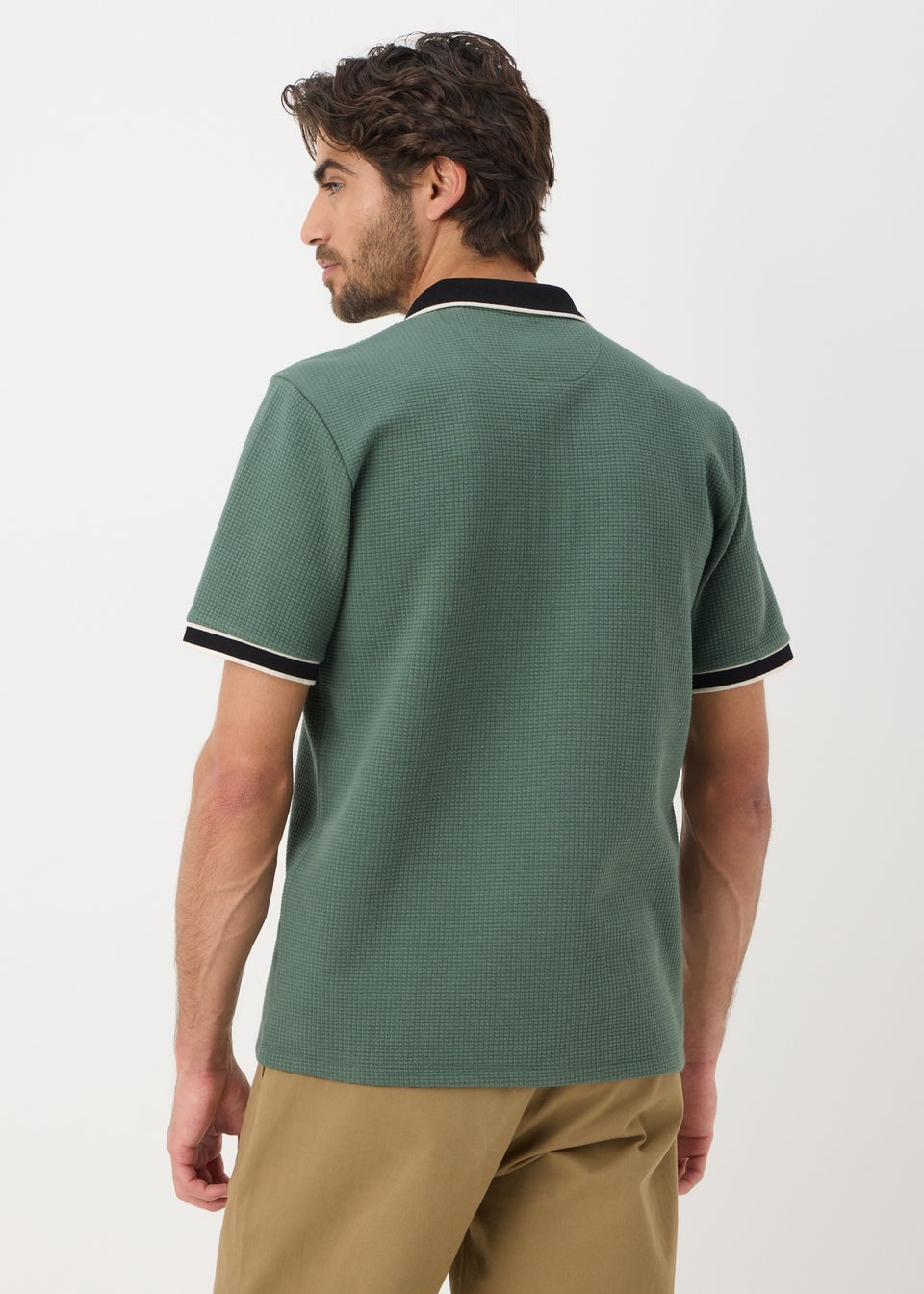 Green Smart Waffle Zip Polo Shirt