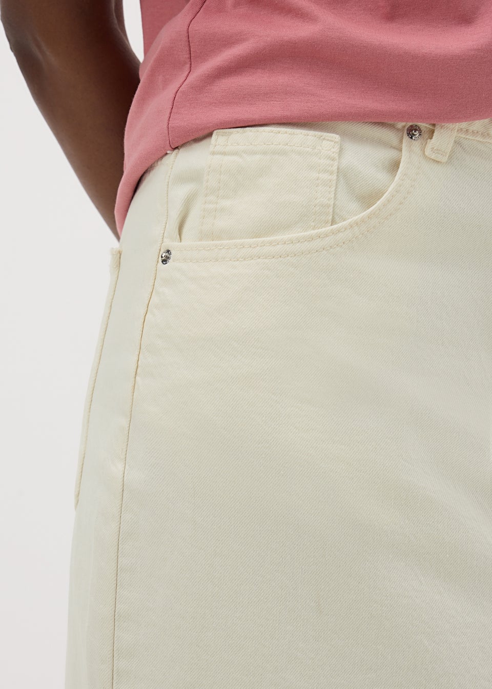 Cream Denim Midi Skirt
