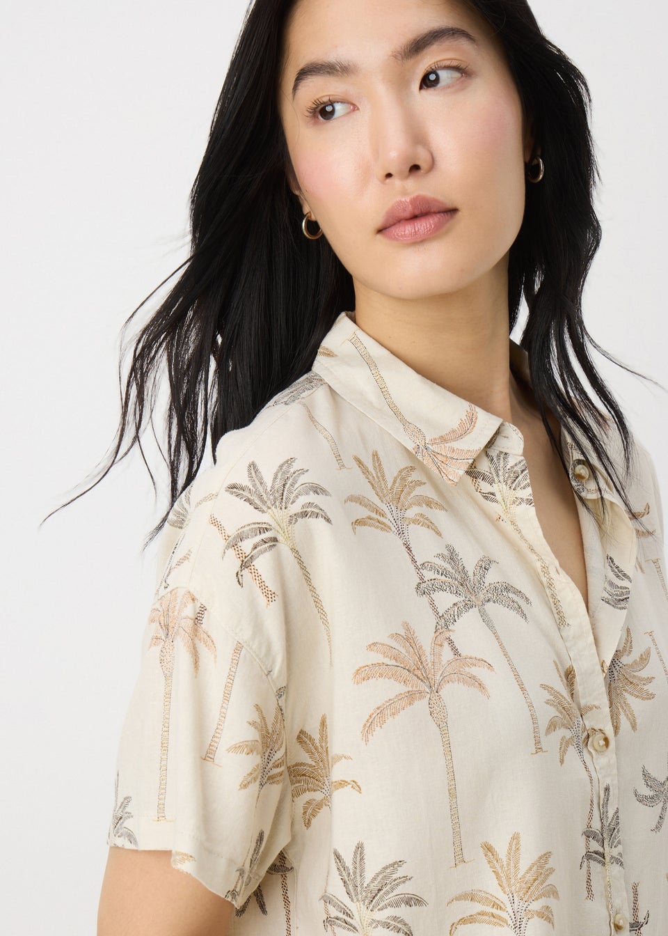 Taupe Linen Blend Palm Shirt