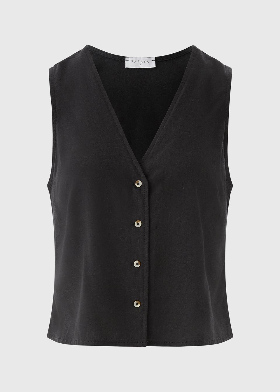 Black Linen Blend Button Up Vest Top