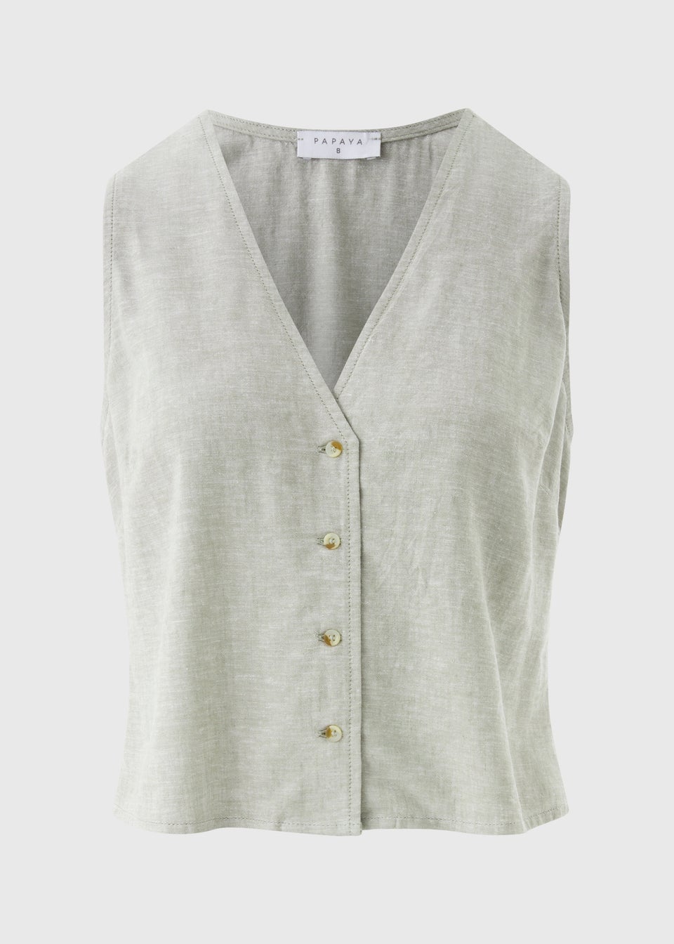 Sage Green Linen Blend Button Up Vest Top