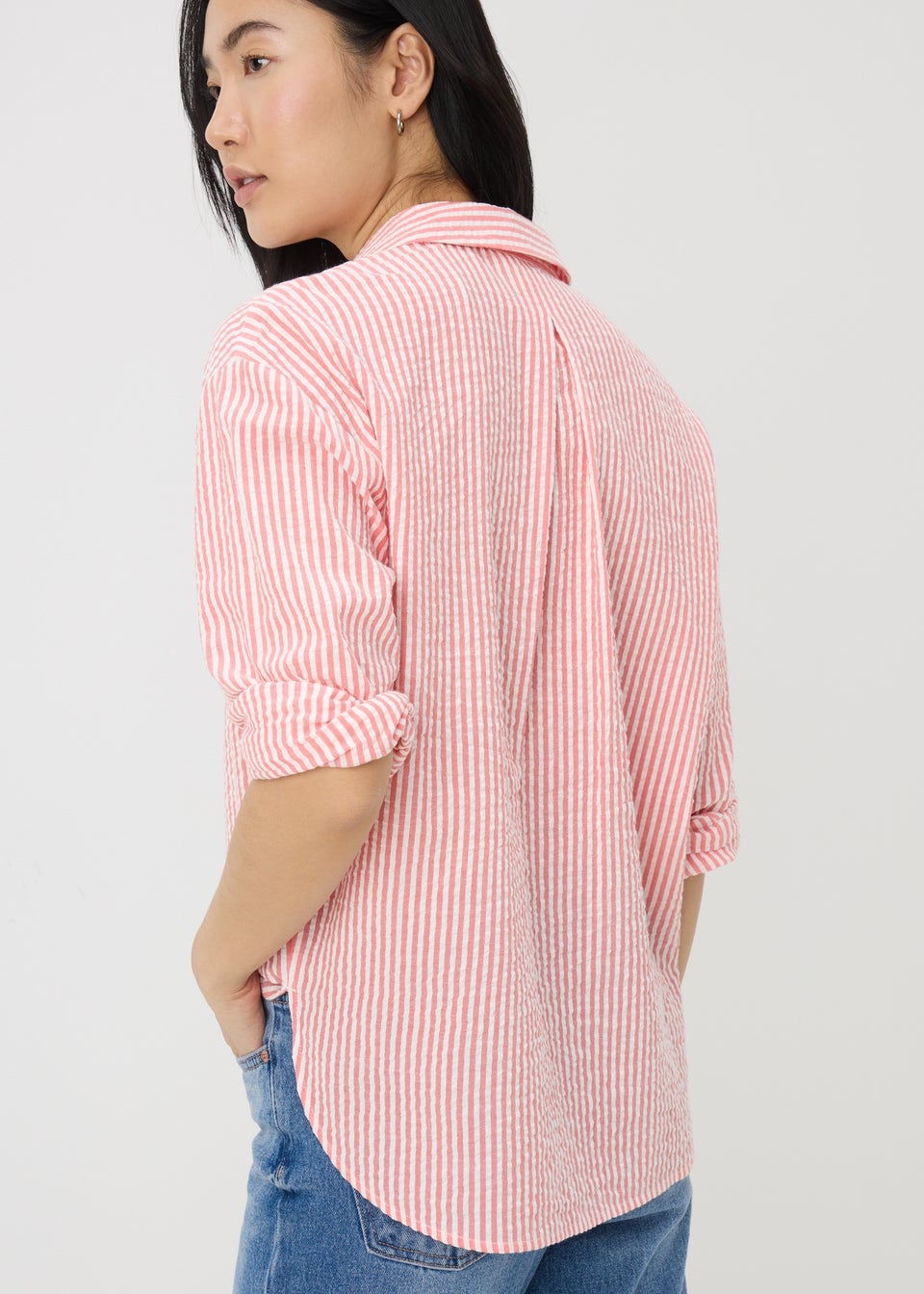 Coral Stripe Seersucker Cotton Shirt