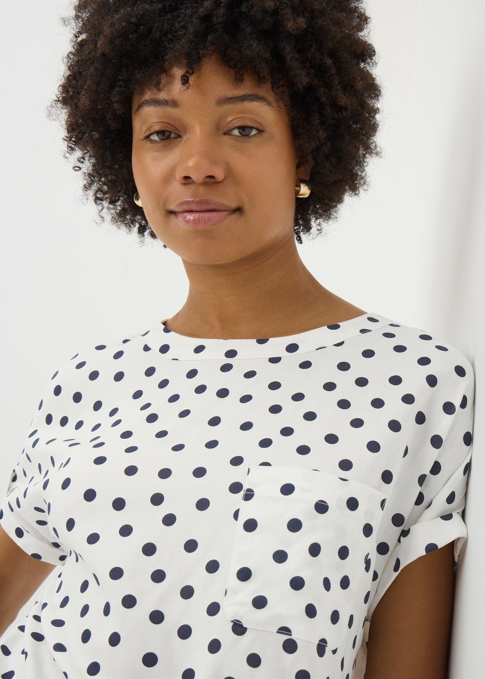 Navy Spot Print Pocket Box Top