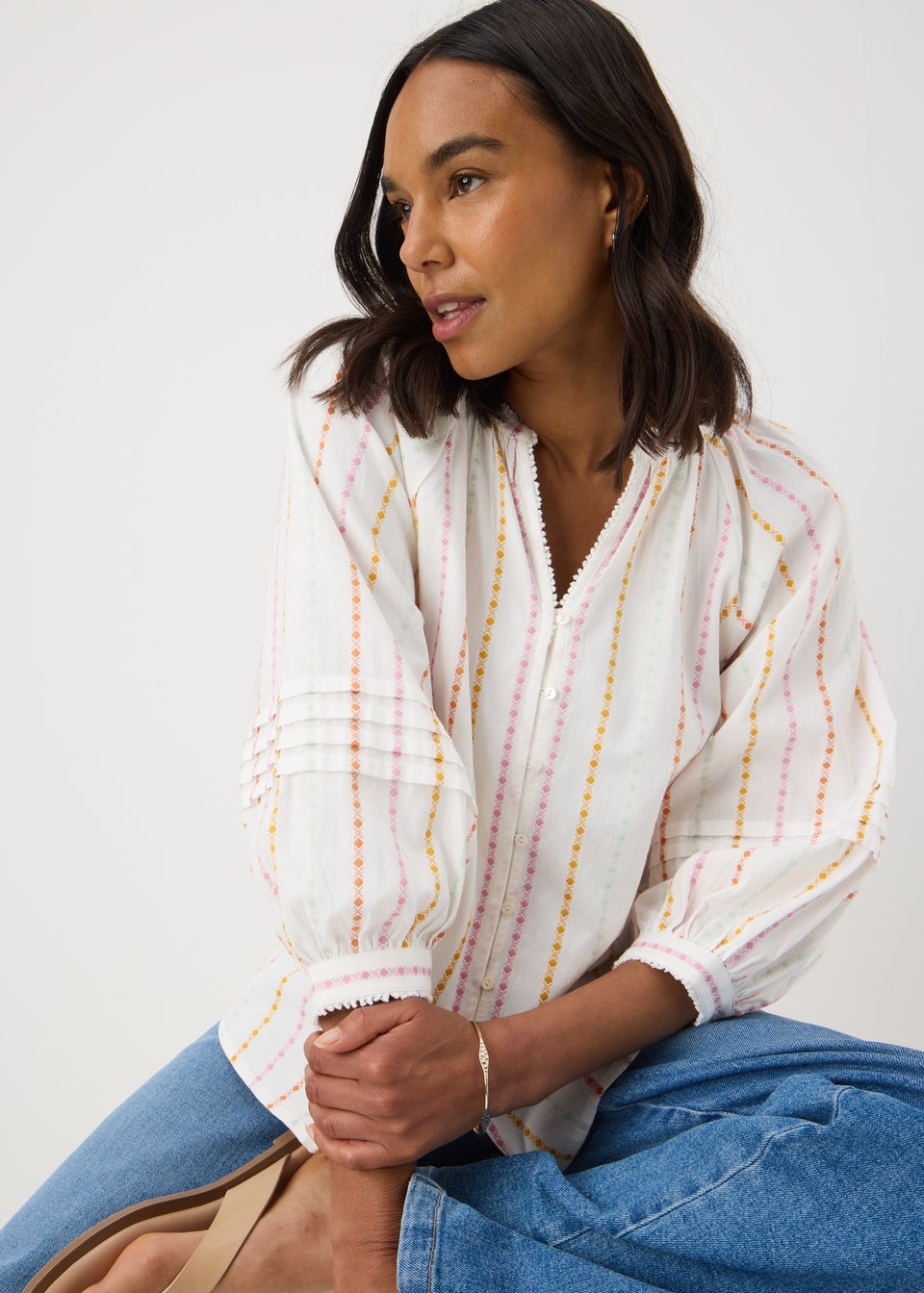 White Multi Stripe Dobby Blouse