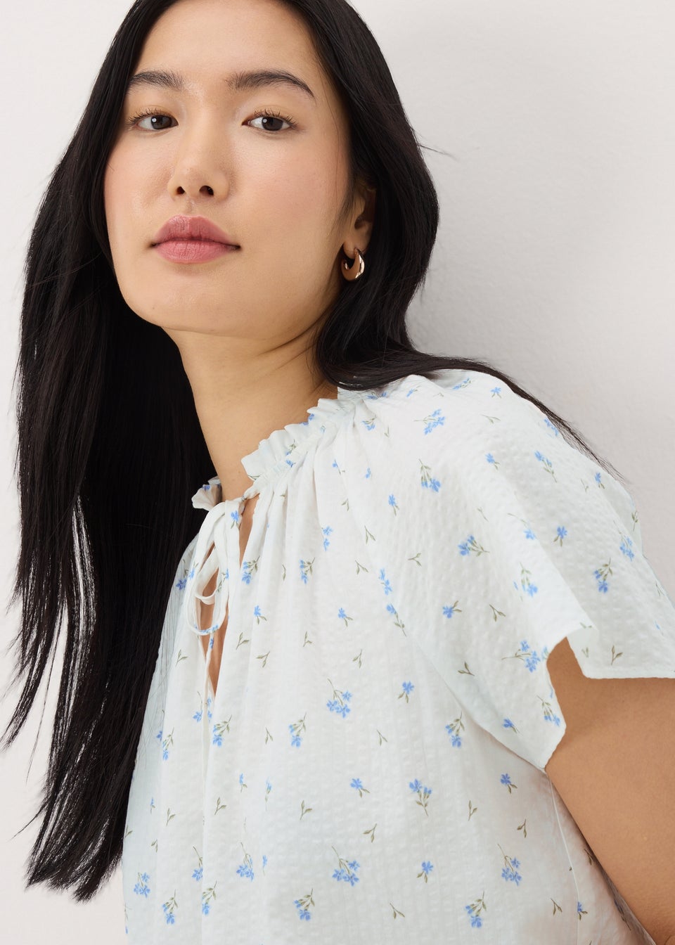 Cream Ditsy Floral Boho Blouse
