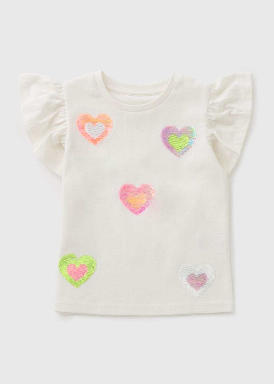 Girls White Sequin Heart T-Shirt (1-7yrs)