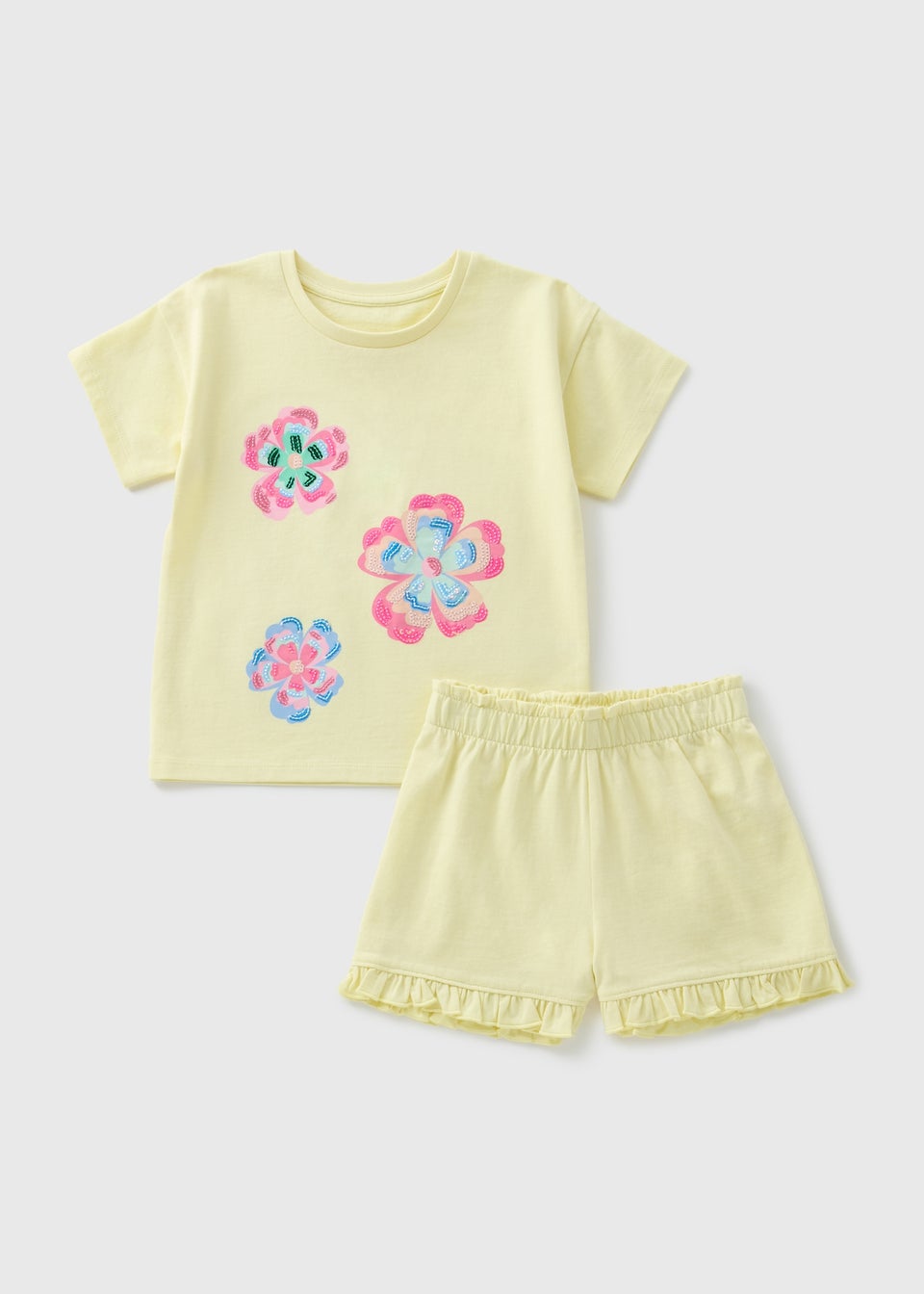 Girls Yellow Flower Sequin Top & Shorts Set (1-7yrs)