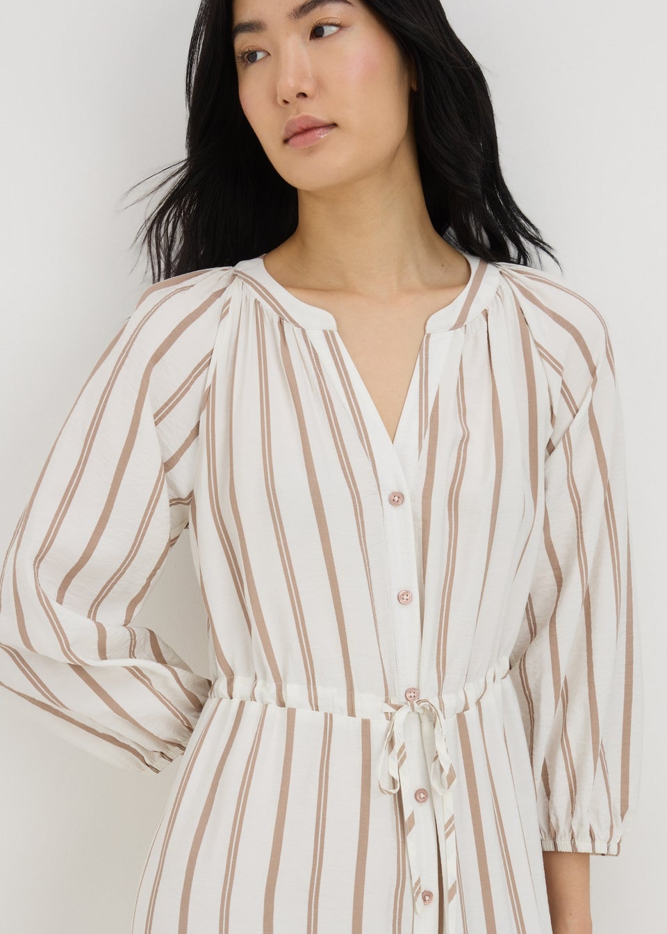 Taupe Stripe Raglan Midi Shirt Dress