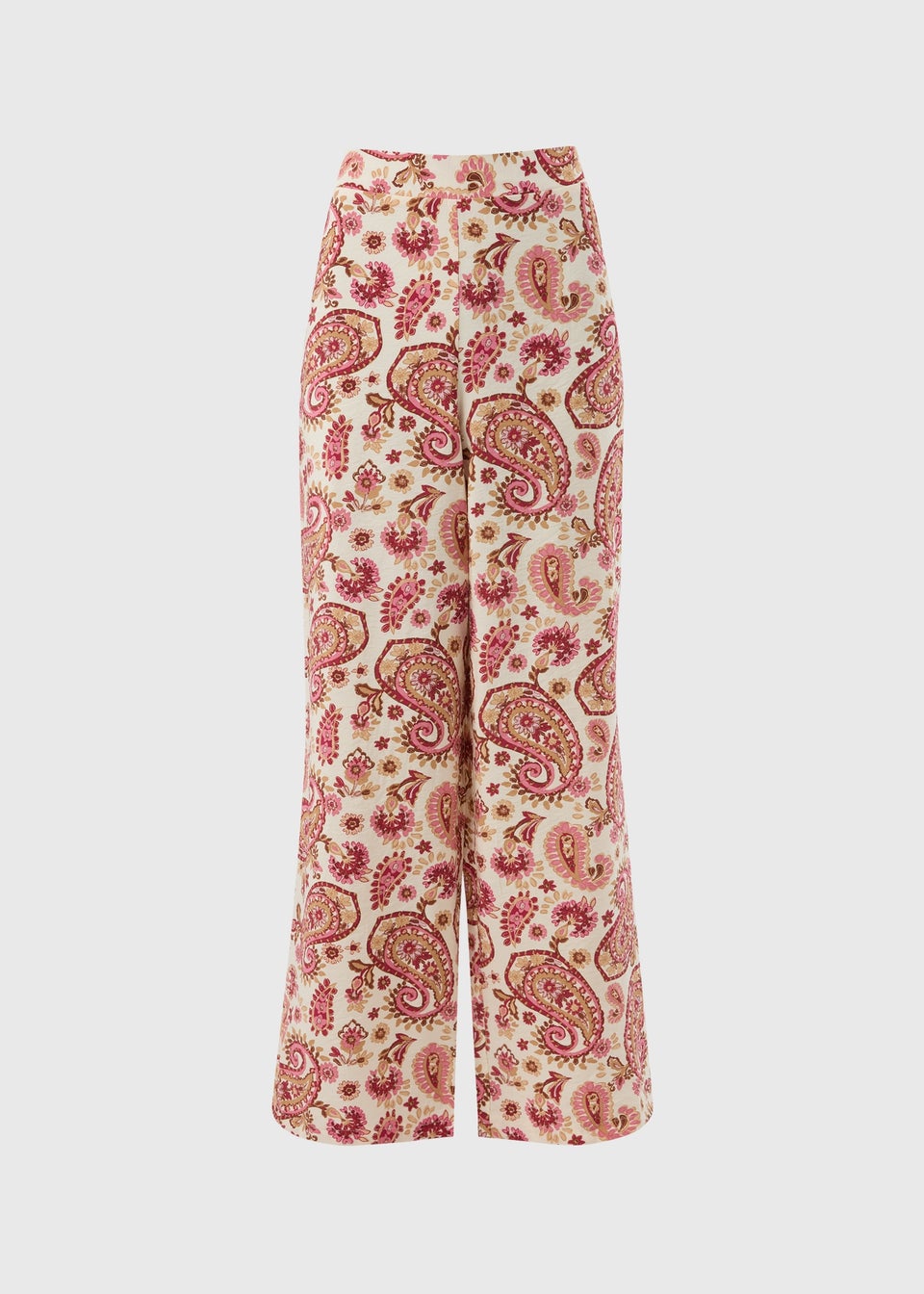 Pink Paisley Print Wide Leg Trousers