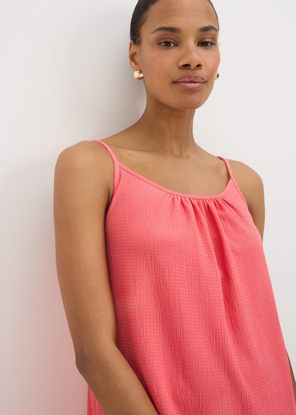 Coral Crinkle Cami Mini Dress