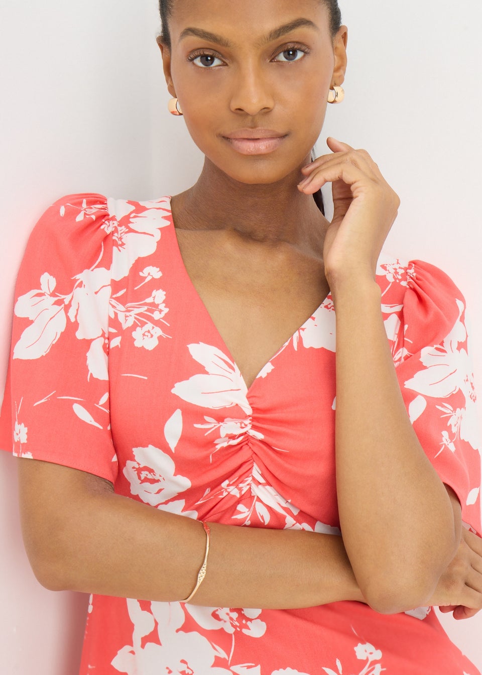 Coral Floral Mini Tea Dress