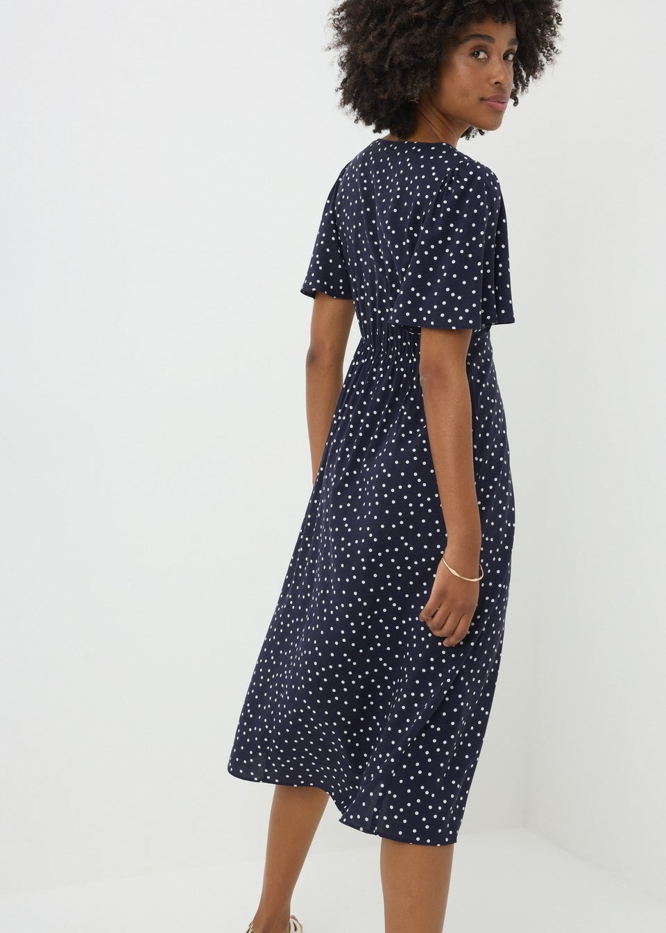 Navy Spot Print Midi Dress