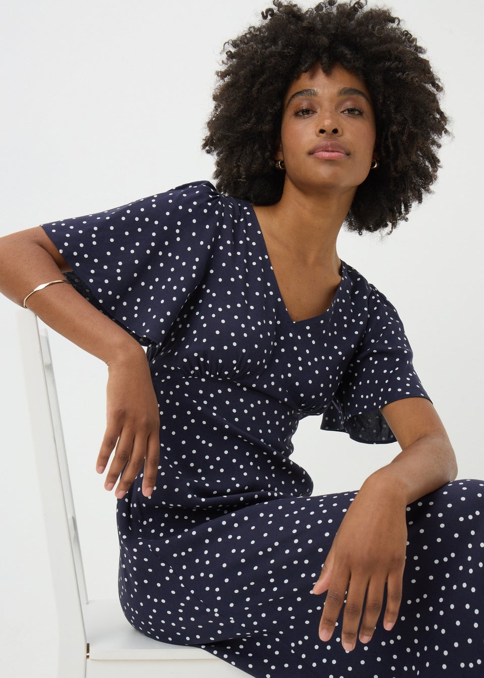 Navy Spot Print Midi Dress