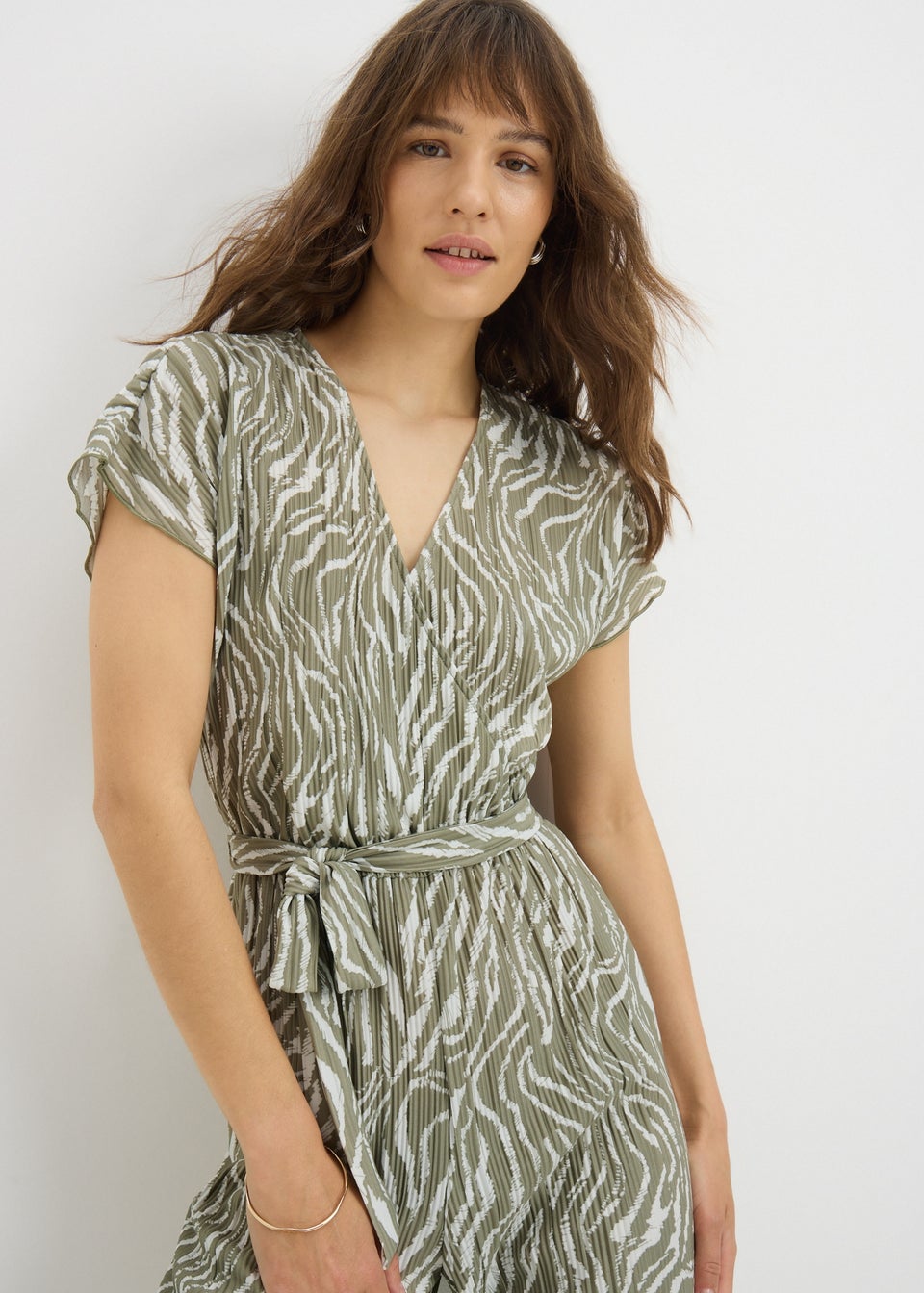 Sage Green Zebra Print Plisse Jumpsuit