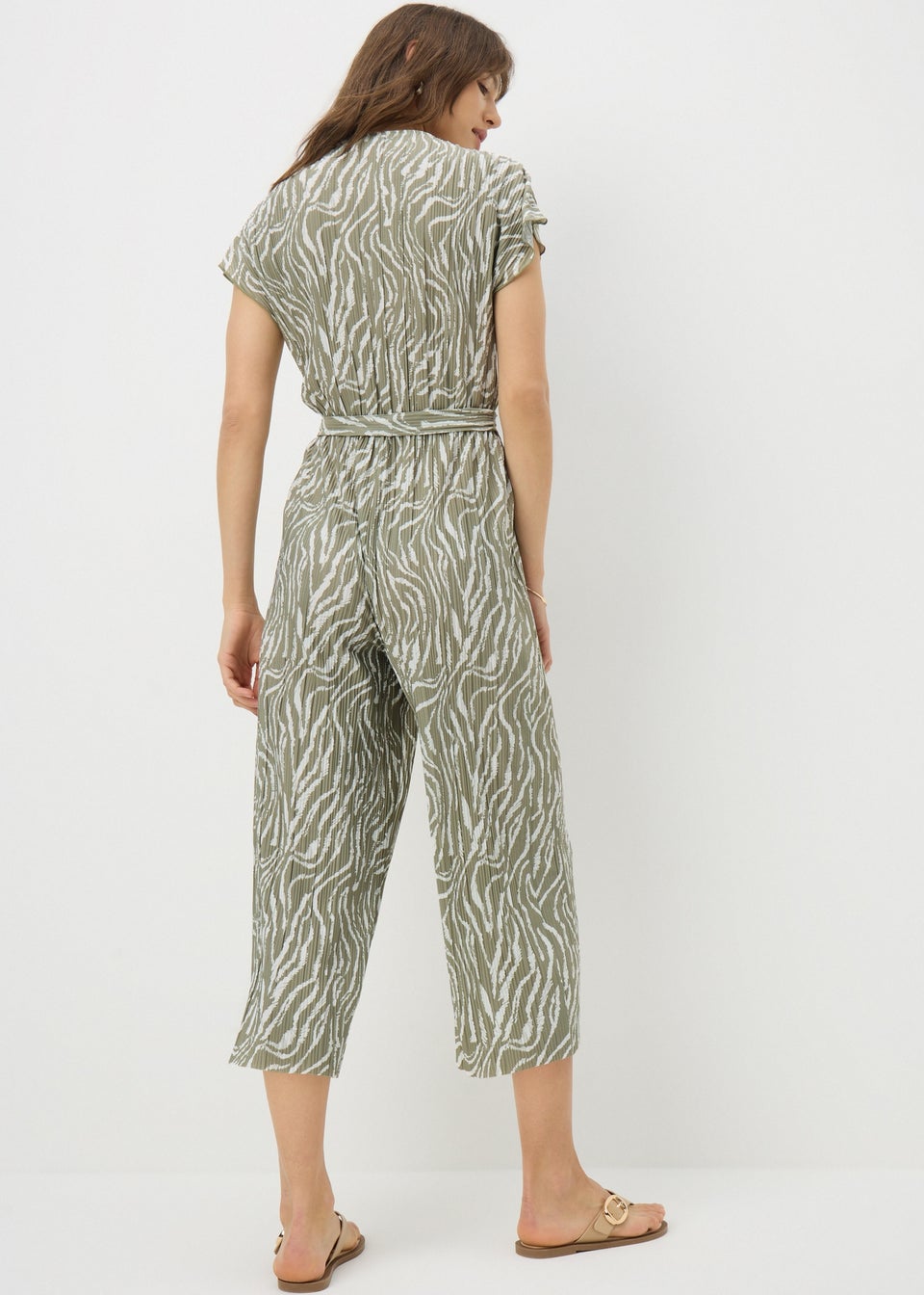 Sage Green Zebra Print Plisse Jumpsuit