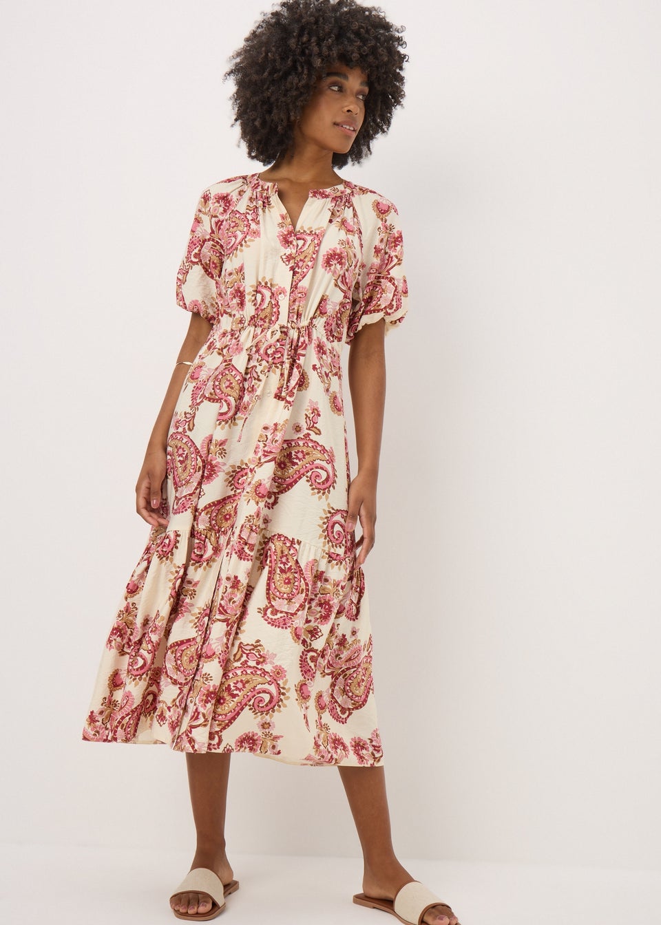 Pink Paisley Print Shirt Midi Dress