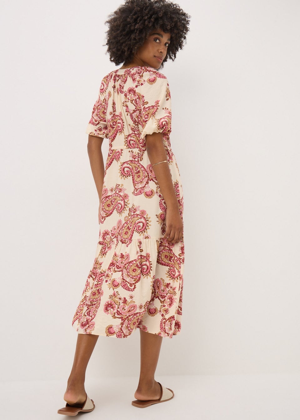 Pink Paisley Print Shirt Midi Dress