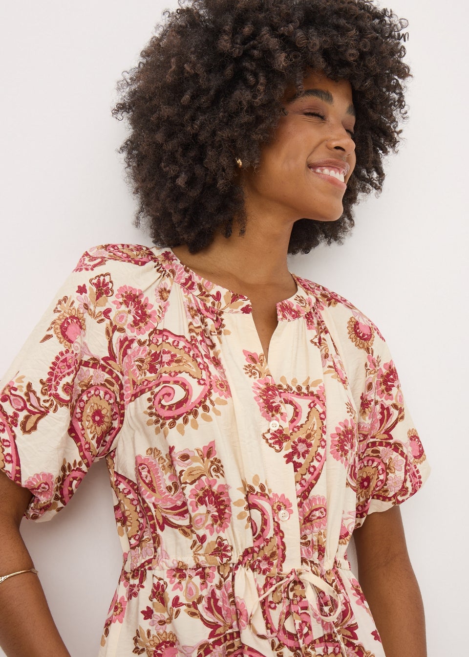 Pink Paisley Print Shirt Midi Dress