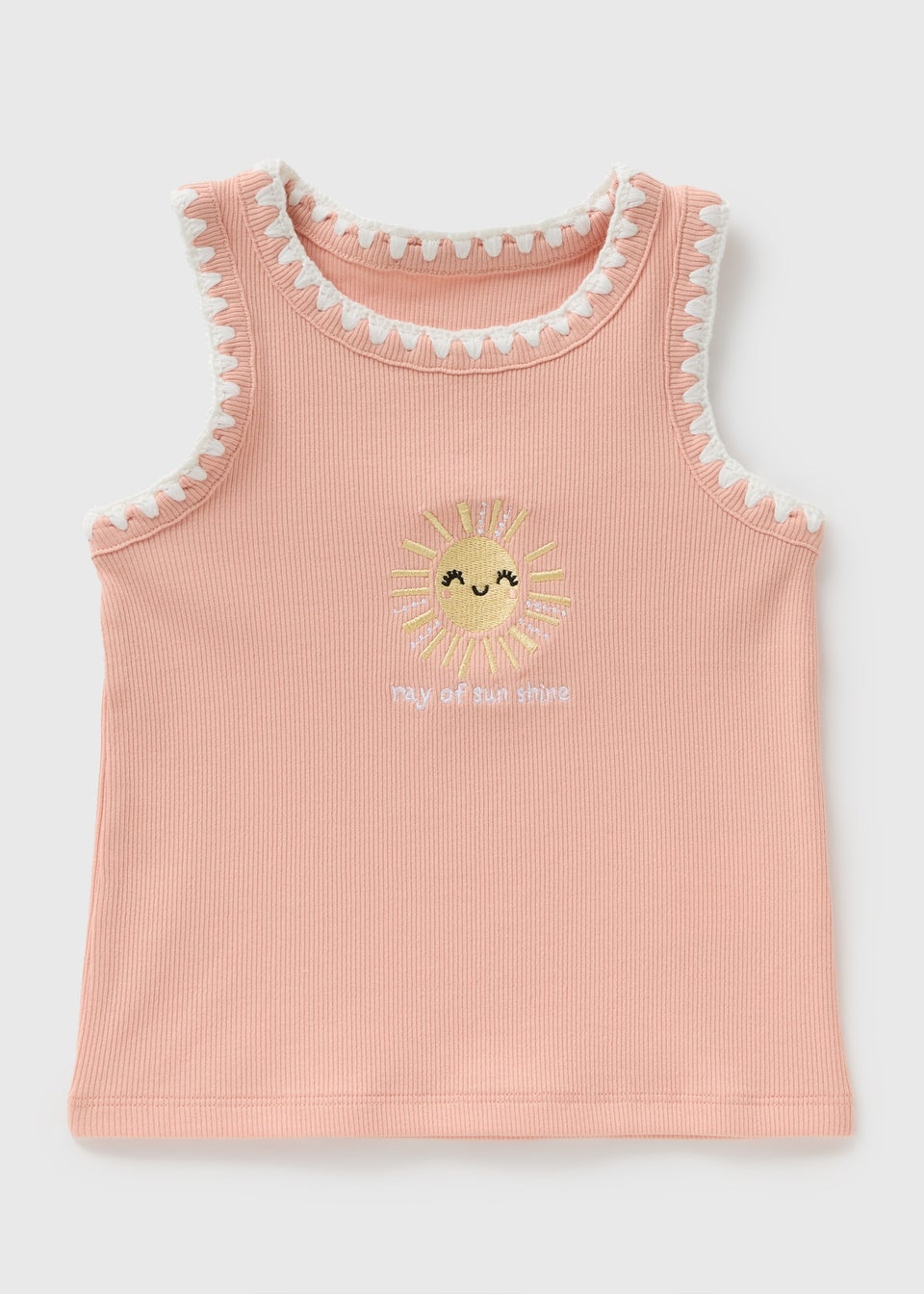 Girls Peach Sun Embroidered Vest (1-7yrs)