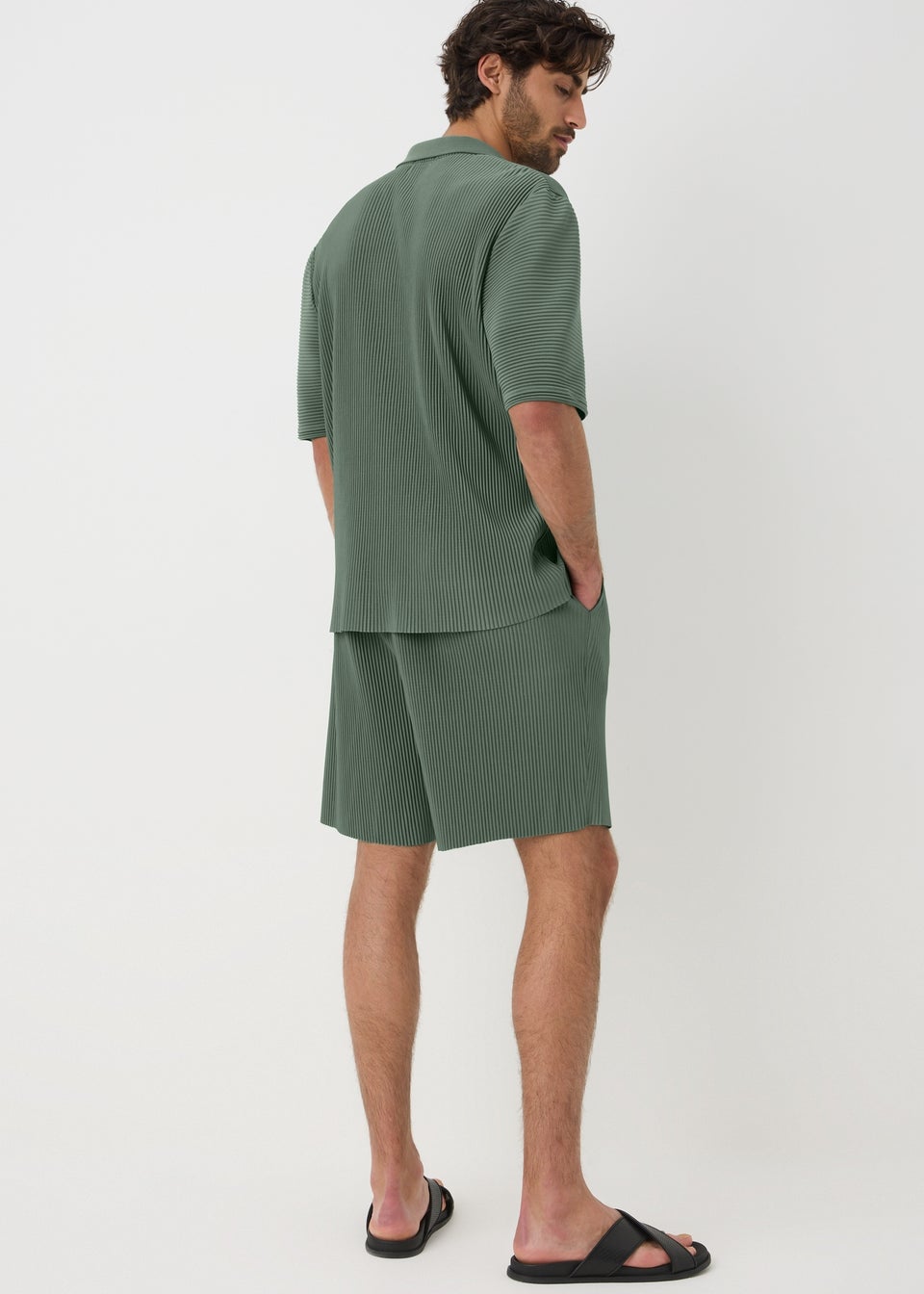 Green Smart Plisse Co Ord Shorts