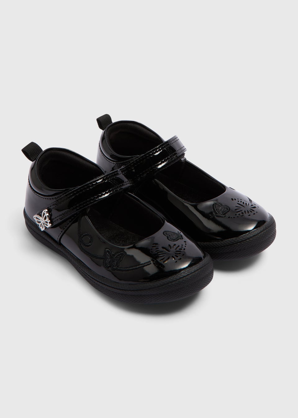 Girls Black Butterfly Light Up School Shoes (Younger 8-Older 2)