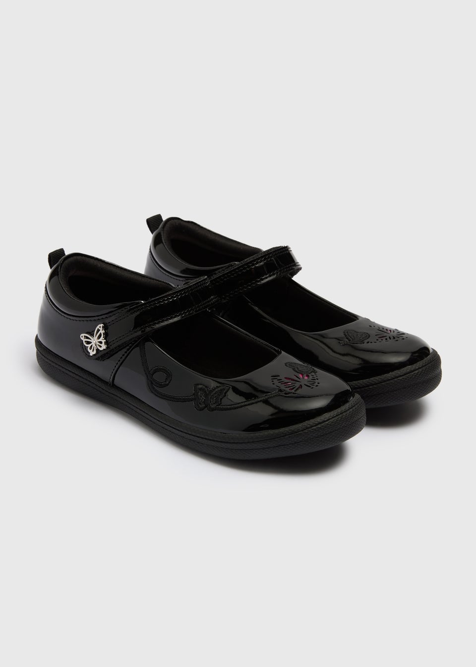 Girls Black Butterfly Light Up School Shoes (Younger 8-Older 2)