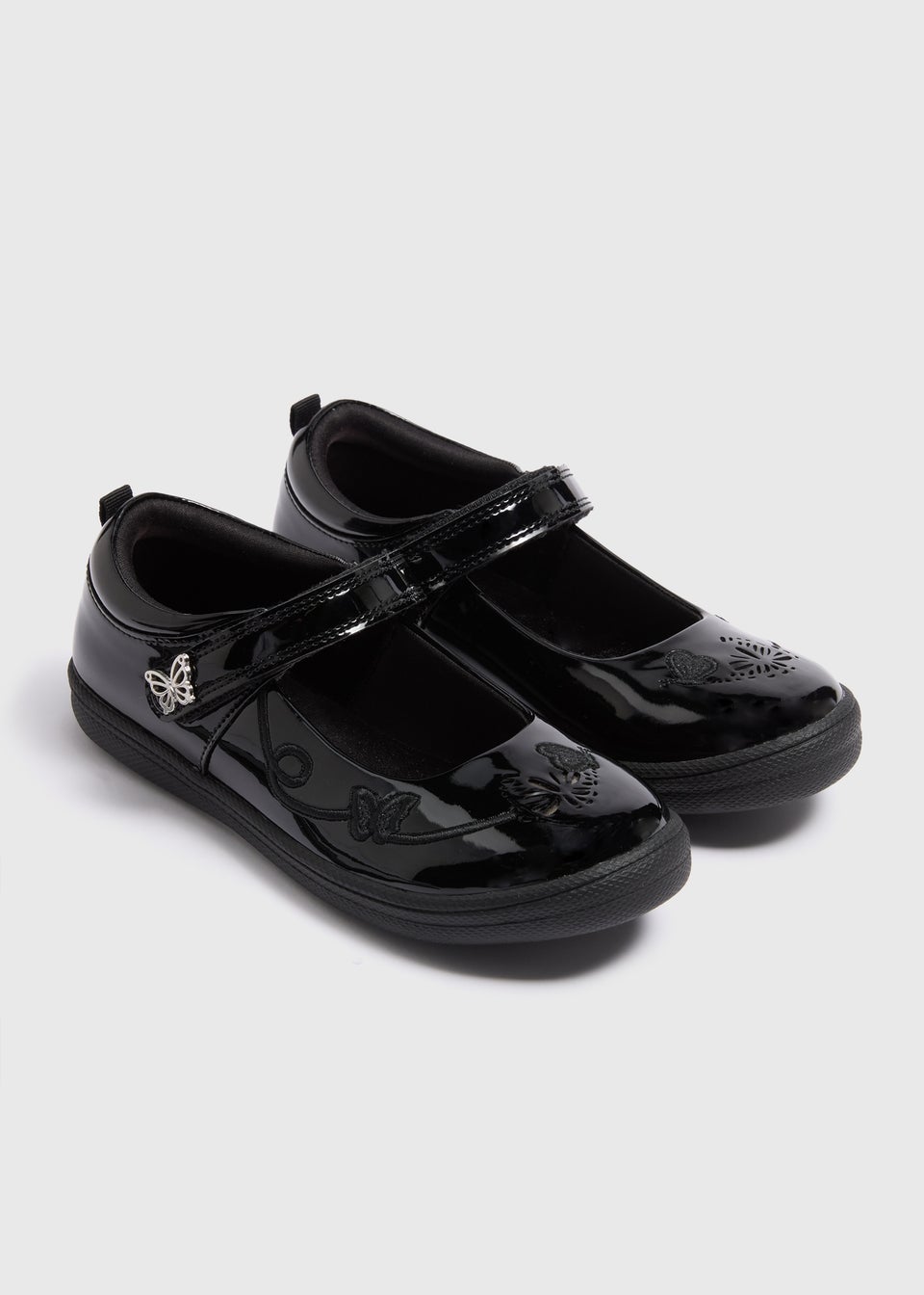 Girls Black Butterfly Light Up School Shoes (Younger 8-Older 2)