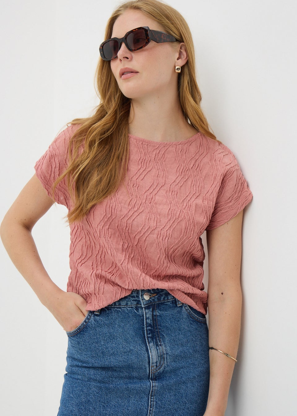 Pink Textured T Shirt