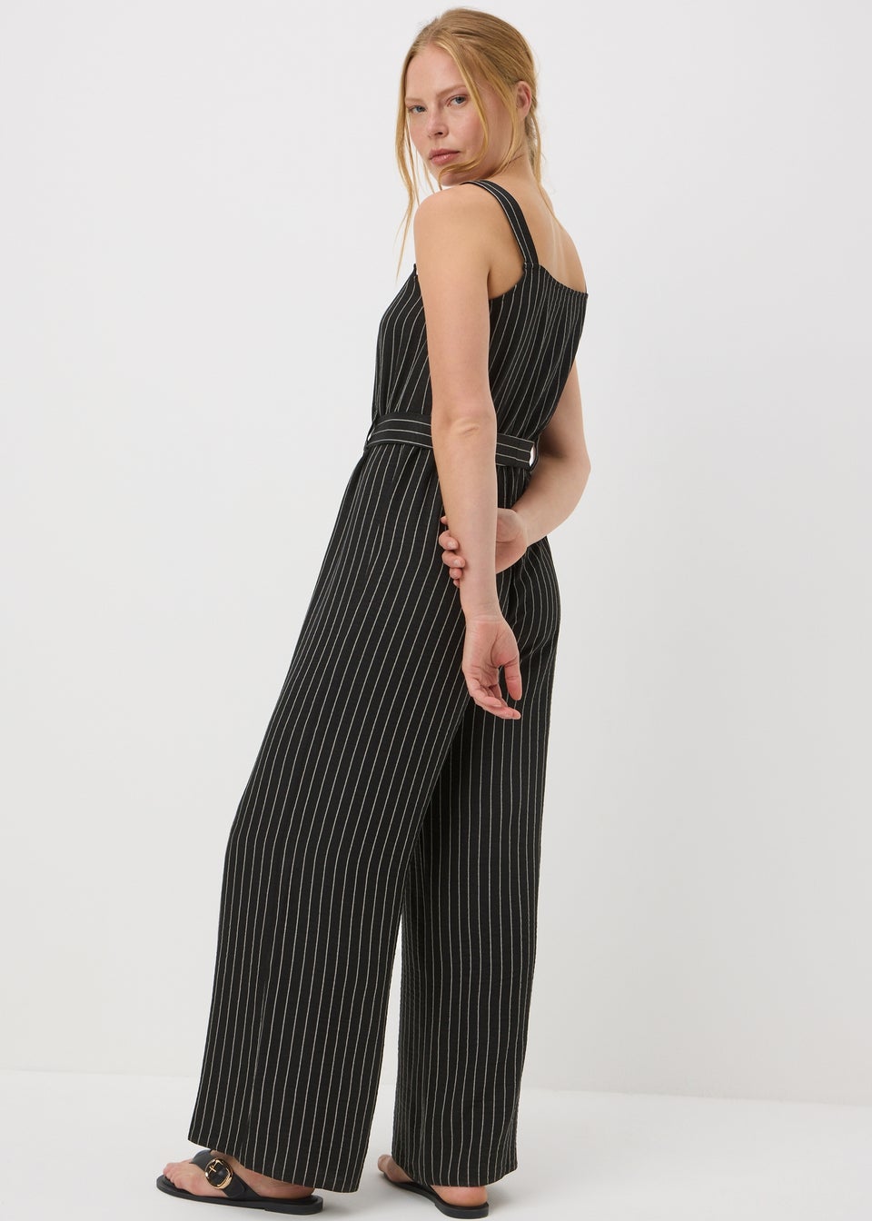 Black Stripe Button Front Jumpsuit