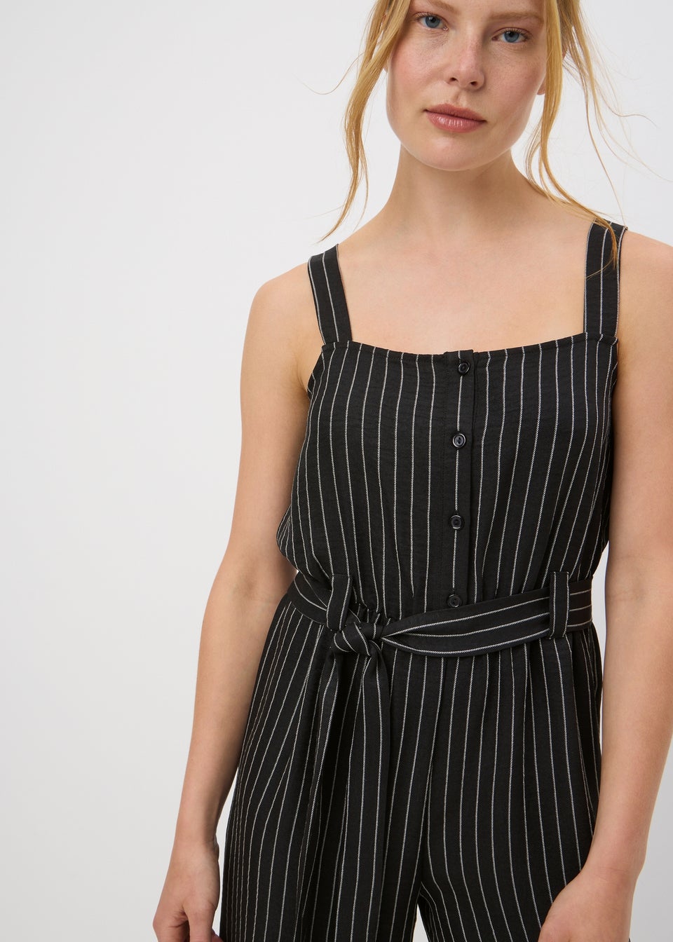 Black Stripe Button Front Jumpsuit