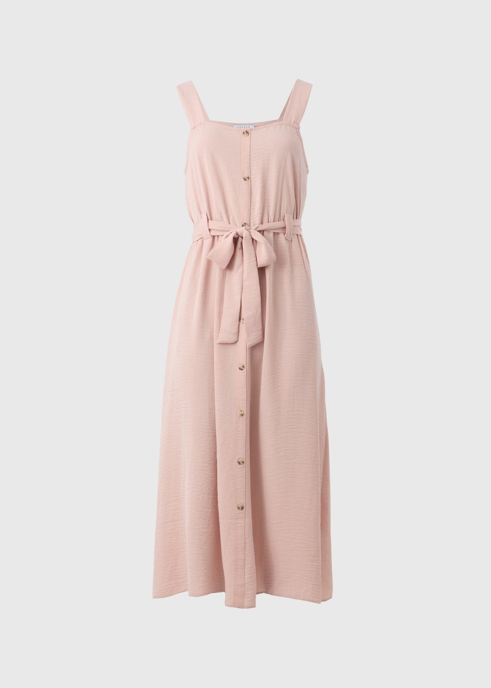 Pink Belted Square Neck Midi Dress