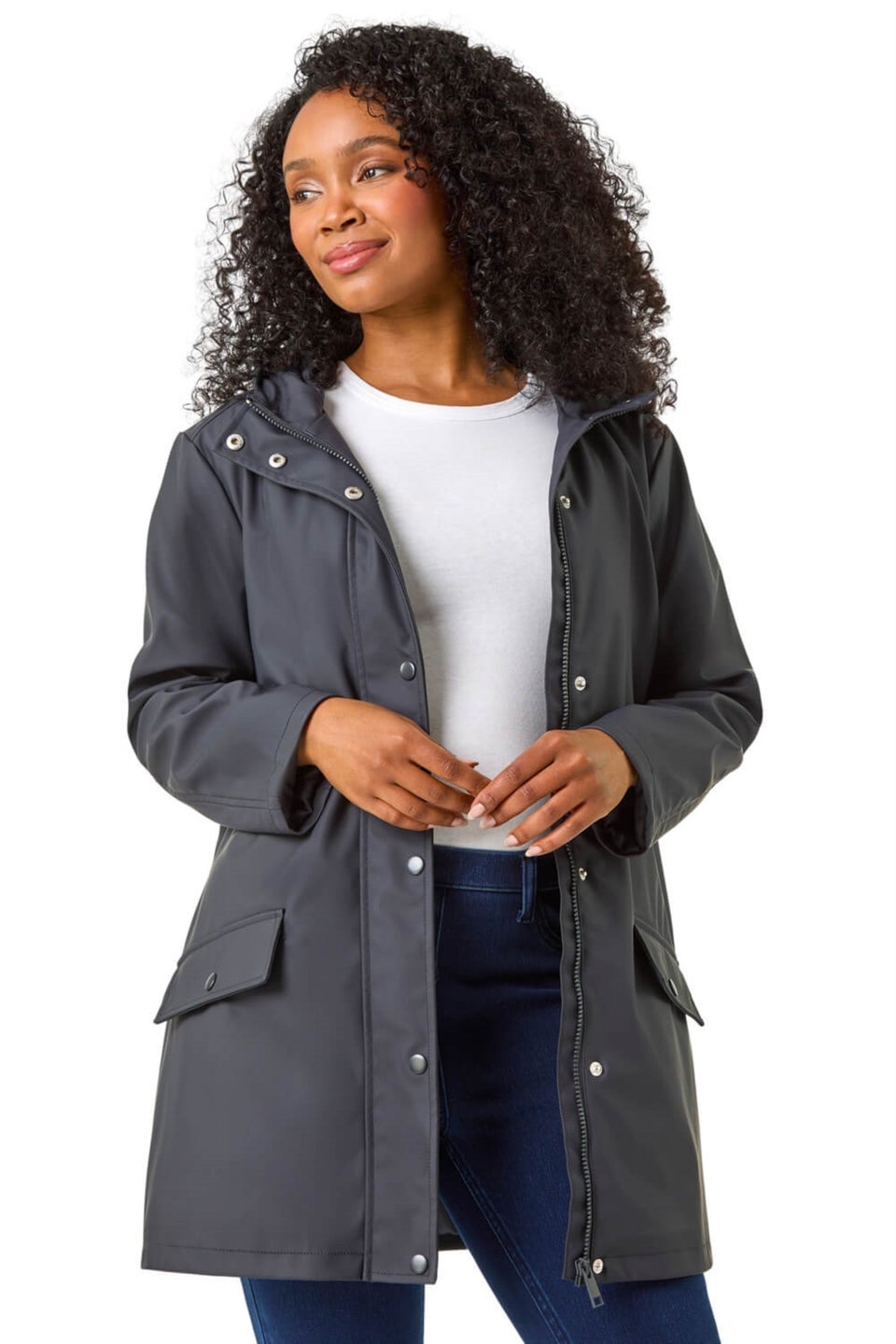 Roman Navy Petite Hooded Zip Pocket Raincoat Matalan