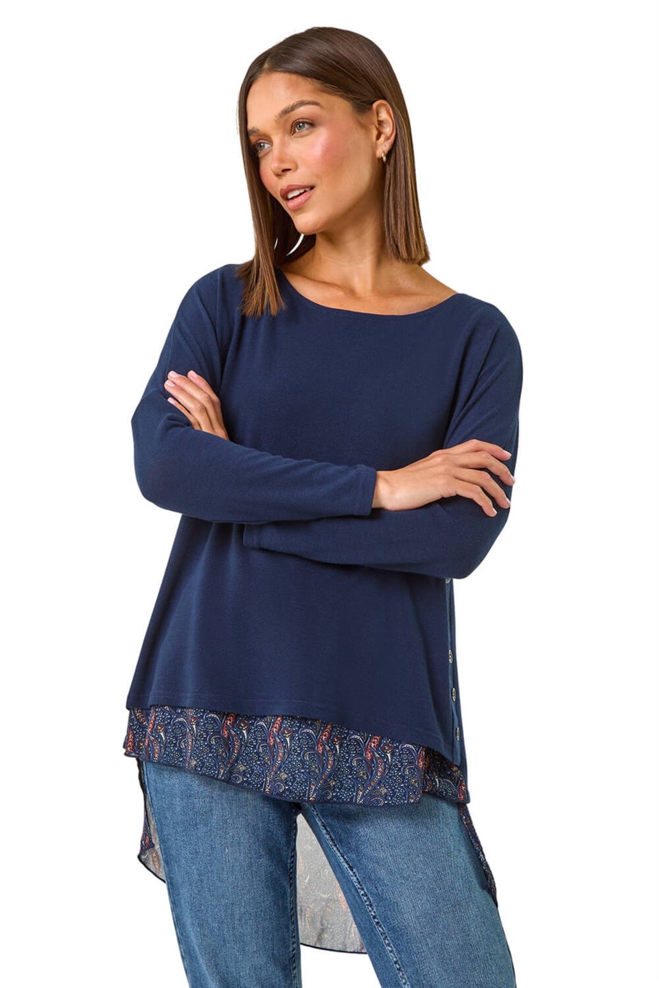 Roman Midnight Blue 2 in 1 Hem Detail Top