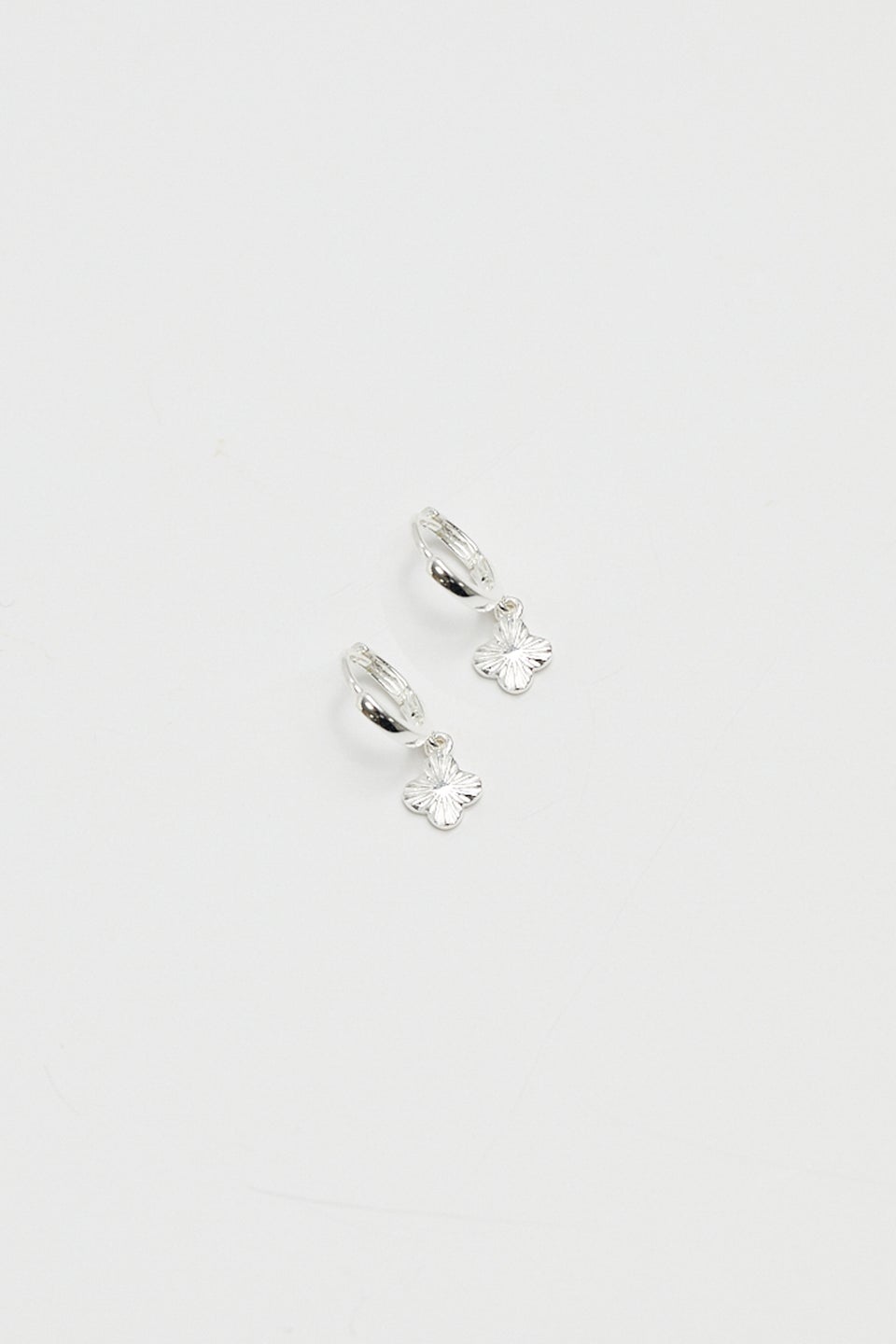 Simply Silver Sterling Silver 925 Polished Diamond Cut Clover Charm Hoop Earrings