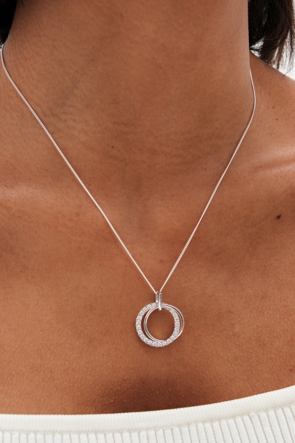 Simply Silver Sterling Silver 925 Cubic Zirconia Double Open Pendant