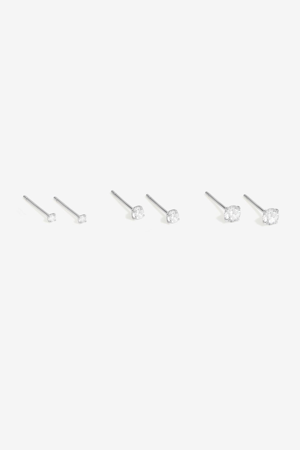 Simply Silver Sterling Silver 925 Cubic Zirconia Classic Round Earrings (Pack of 3)