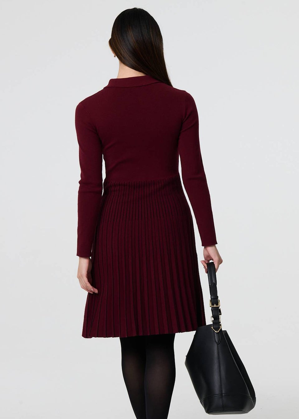 Izabel London Red Zip Collar Pleated Knit Midi Dress