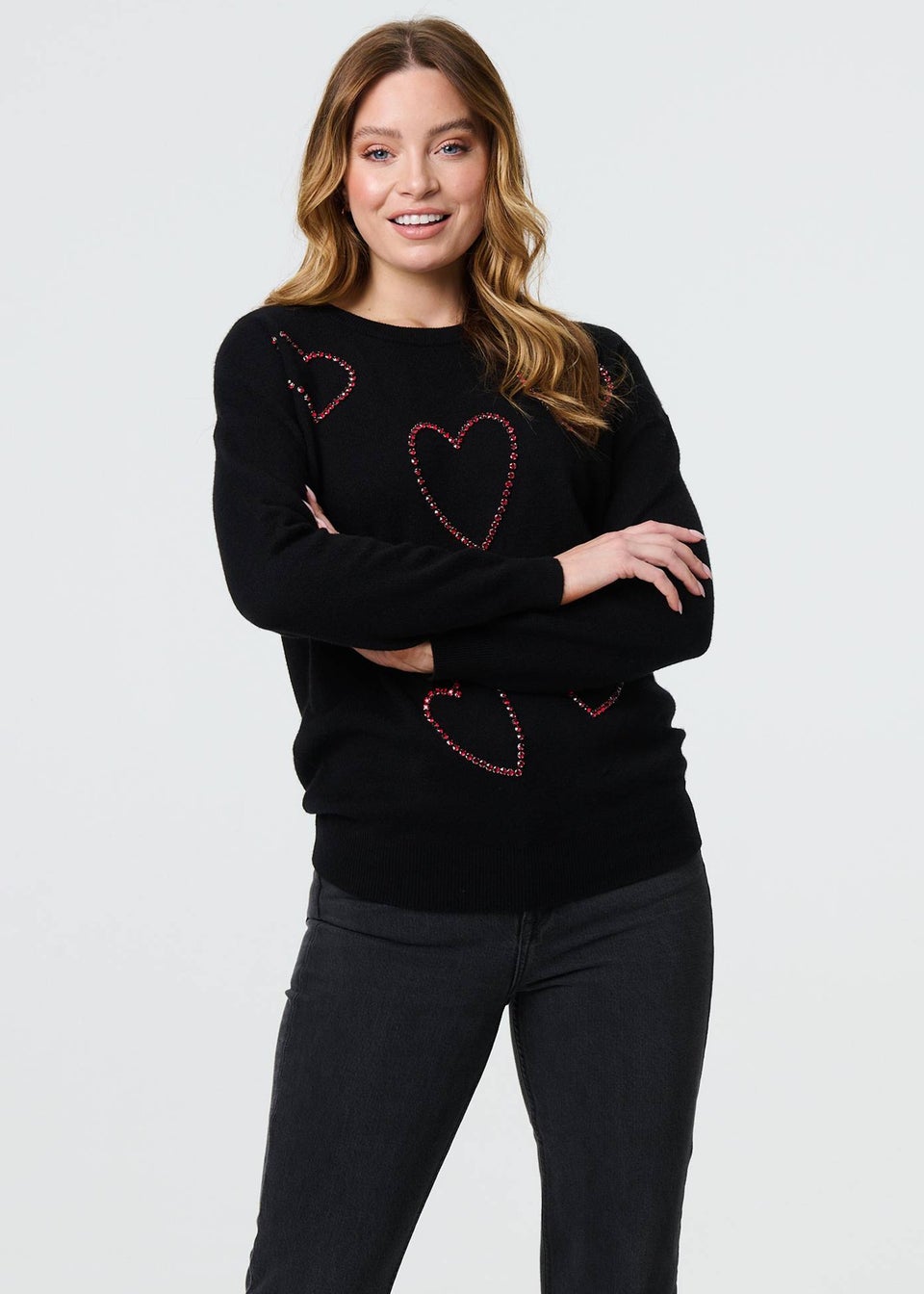 Izabel London Black Heart Embellished Long Sleeve Jumper
