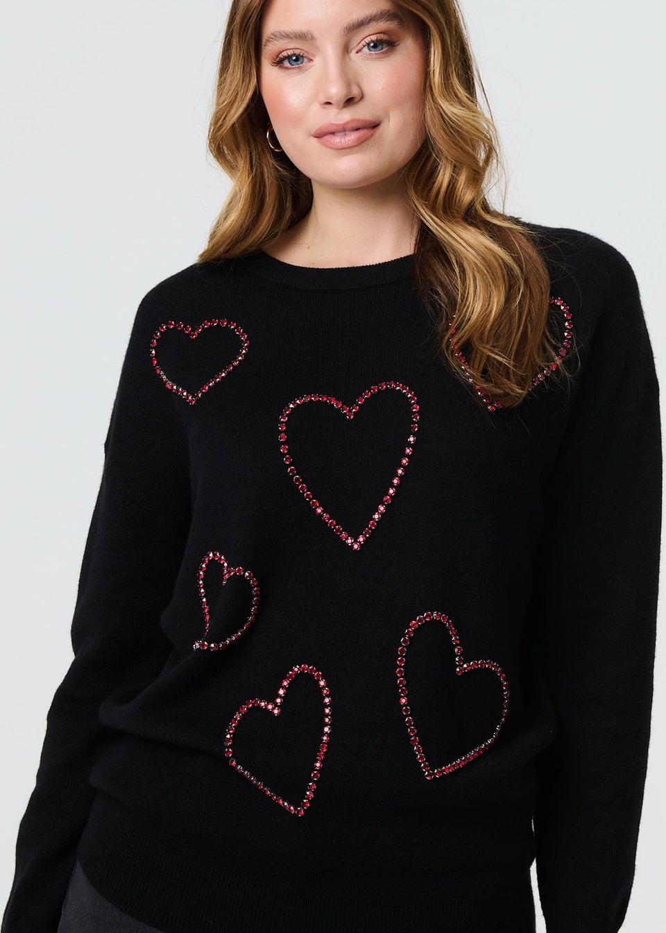 Izabel London Black Heart Embellished Long Sleeve Jumper