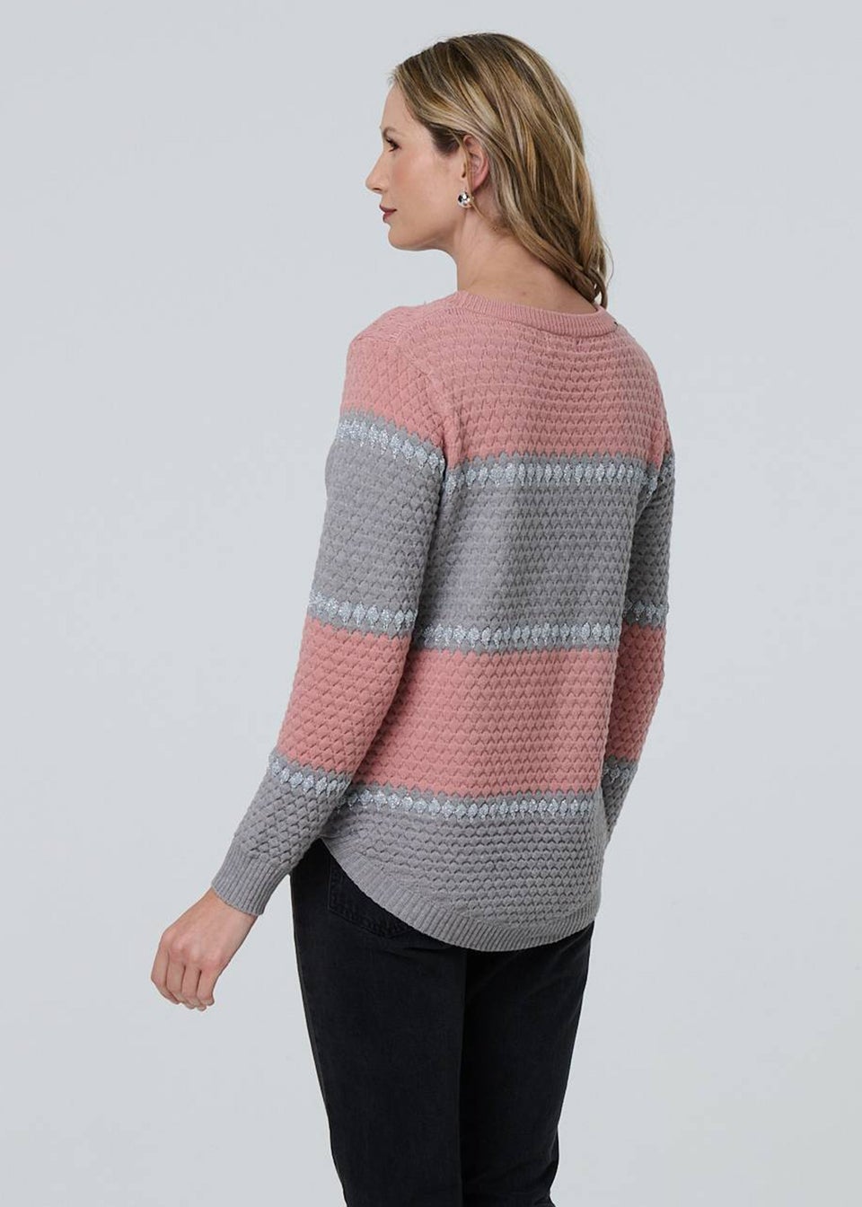 Izabel London Pink Striped Texture Slim Jumper