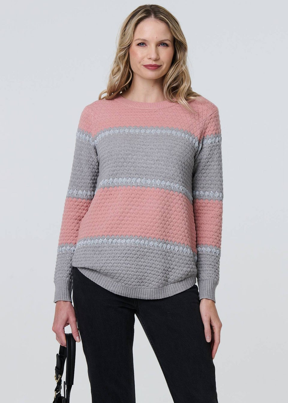 Izabel London Pink Striped Texture Slim Jumper